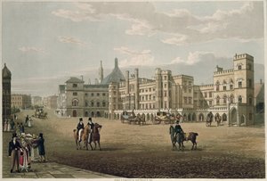 Vy över House of Lords and Commons, från Old Palace Yard, pub. 1821 av Colnaghi und Co. (akvatint)