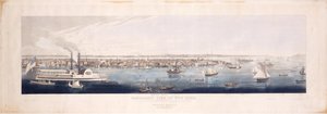 Panoramavy av New York, tagen från North [Hudson]River, 1844 (handkolorerad etsning och akvatint, femte tillstånd)