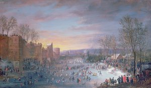 Skridskoåkning på Stadtgraben i Bryssel, 1649 (panel)
