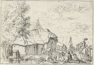 Camping vid en by Landskap med läger (serietitel) av Robert van den Hoecke