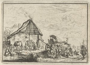 Soldater vid en höstack Landskap med läger (serietitel) av Robert van den Hoecke