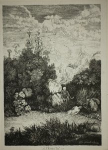 Badande kvinna och död av Rodolphe Bresdin