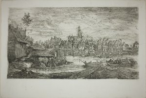 Stad med stenbron av Rodolphe Bresdin