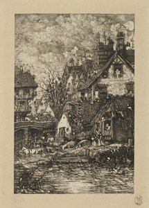 Entering a Village, från Revue Fantaisiste av Rodolphe Bresdin