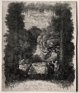 Första frontispice för fabler och sagor av Thierry-Faletans, 1868. av Rodolphe Bresdin