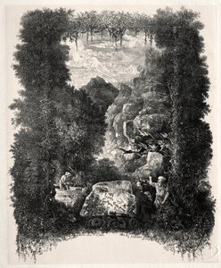 Första frontispice för Fables and Fairy-Tales av Thierry-Faletans, 1868. av Rodolphe Bresdin