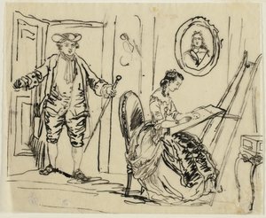 Interiör med man och kvinna i 1700-talsdräkt av Rodolphe Bresdin