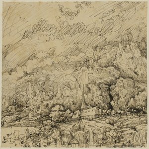 Landskap med en gammal kyrka av Rodolphe Bresdin