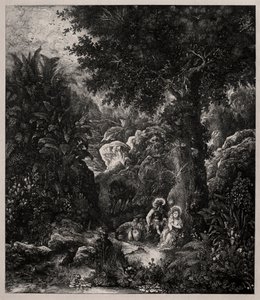 Vila på flykten till Egypten med en sadlad åsna, 1871. av Rodolphe Bresdin