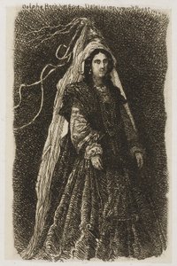 Kvinna i fantastisk medeltida kostym av Rodolphe Bresdin