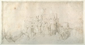 Ett slott på en klippa (penna & brunt bläck på papper) av Roelandt Jacobsz. Savery