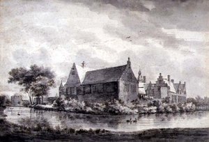 PD.645-1963 Slottet Marquette, Holland, ca 1646-47 (tvätt, krita, penna och bläck på papper)
