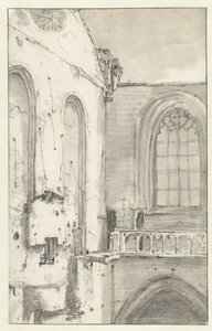 Utsikt över transeptet i Nieuwe Kerk, Amsterdam, efter branden 1645 av Roelant Roghman (attributed to)