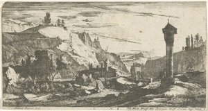 Bergigt landskap med kolumn Tyrolska landskap (serietitel) av Roelant Roghman