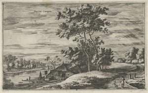Utsikt över IJssel nära Kampen Buyten Campen (titel på objekt) Landskap i norra Nederländerna (Roelant Roghman) (serietitel) av Roelant Roghman