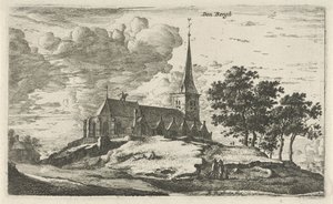 Kyrka i Nederhorst den Berg Den Bergh (titel på objekt) Bylandskap i norra Nederländerna (serietitel) av Roelant Roghman