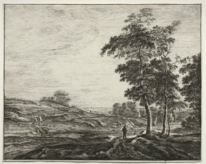 Six view i skogen i Haag: Bonde sett från baksidan. av Roelant Roghman