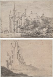 Zuylen Castle nära Utrecht (recto)/Ruin av huset Ter Kleef nära Haarlem (verso) av Roelant Roghman