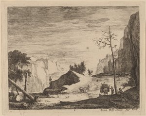 Bergigt landskap med en vagn: pl.8 av Roelant Roghman and Melchior Küsel