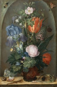 Blomsterstilleben med två ödlor, 1603