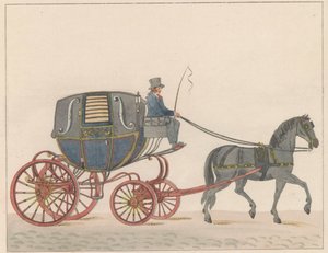 Hästskjuts i Amsterdam, ca 1825 En Amsterdamsche Huurkoetsje eller Moped / Un Fiacre de Louage en usage à Amsterdam A ij connu sous la nom de Brommertje (titel på objekt)