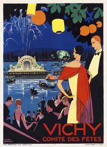 Affisch med reklam för Vichy, Frankrike, ca 1930 (färglitografi)