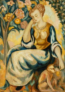 Dam med en apa, ca 1917 av Roger Eliot Fry