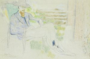 Lytton Strachey skriver i trädgården, av Roger Eliot Fry
