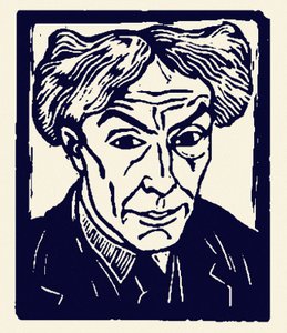 Självporträtt av Roger Fry (1866 - 1934), xylografi från 1921.