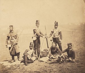 Engelskt infanteri som ställer gevär i pyramid av Roger Fenton