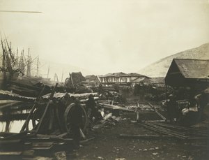 Landningsplats, Järnvägsbutiker, Balaklava, 1855. av Roger Fenton