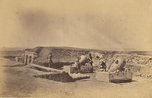 Mörsarbatterier framför Picquet House, lätta divisionen av Roger Fenton