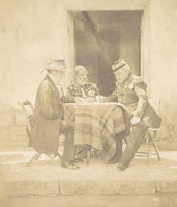 Krigsrådet på morgonen av intagandet av Mamelon. Lord Raglan, Omar Pasha, M..., 1855. av Roger Fenton