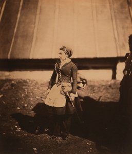 Vivandière, Hellängdsporträtt av franska Cantinière iklädd Zouave Regementsklänning, Krimkriget, Krim, Ukraina av Roger Fenton