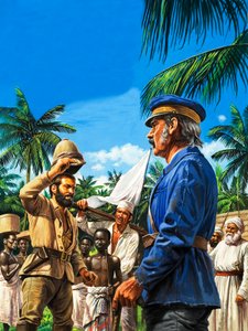 Henry Stanley hälsar på David Livingstone av Roger Payne