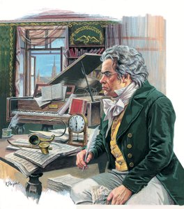 Ludwig van Beethoven (1770-1827) (gouache på papper) av Roger Payne