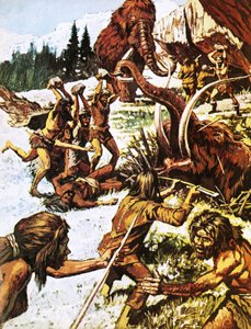 Förhistoriska män attackerar mammutar av Roger Payne