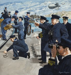 Winston Churchill (1874-1965) i en marin scen (gouache på papper)