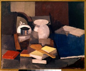 Stilleben med böcker och kort Målning av Roger de La Fresnaye (1885-1925) 1913 Sön. 0,6x0,73 m Paris, musee national d
