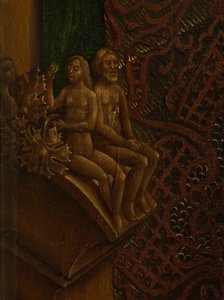Detalj av Saint Luke som ritar Jungfruns porträtt (olja på panel)