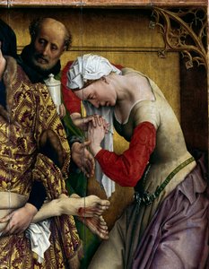 Avsättning eller nedstigning av korset. Detalj av Sainte Marie Madeleine. Rogier altartavla (Roger) Van Der Weyden (1400-1464) 1435 Dim. 2,20 x 0,35 m Madrid, Musee du Prado - Avsättningen eller nedstigningen från korset. Detalj av Sankta Maria Magdalena.  av Rogier van der Weyden