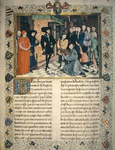Jean Wauquelin (död 1452) presenterar översättningen av krönikorna från Hainaut för Filip III av Bourgogne av Rogier van der Weyden