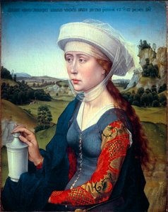 Triptyk av familjen Braque: Representation av Sankta Maria Magdalena (höger panel av triptyken Braque), ca 1450 (olja på trä) av Rogier van der Weyden