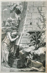 Klassisk scen av en arkitekt i arbete, illustration från Chambrays "Parallell of the Ancient Architecture with the Modern" publicerad 1723 (gravyr) av Roland (after) Freart de Chambray