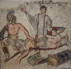 En gladiatorstrid med domaren av Roman