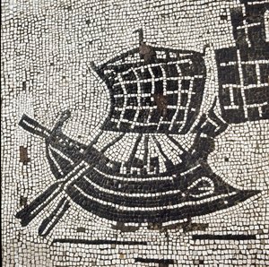 Ett fartyg i hamnen i Ostia (mosaik av Roman
