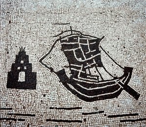 Ett fartyg i hamnen i Ostia (mosaik av Roman