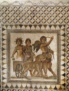 Bacchus i en vagn dragen av tigrar, 300-talet (mosaik) av Roman