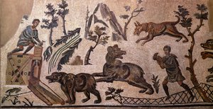 Björnjakt (mosaik, 300-talet f.Kr.) av Roman