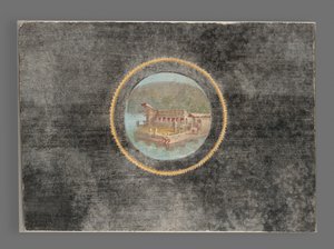 Black-Ground Fresco Fragment with Landscape in Tondo, 50-79 A.D. (fresk) av Roman